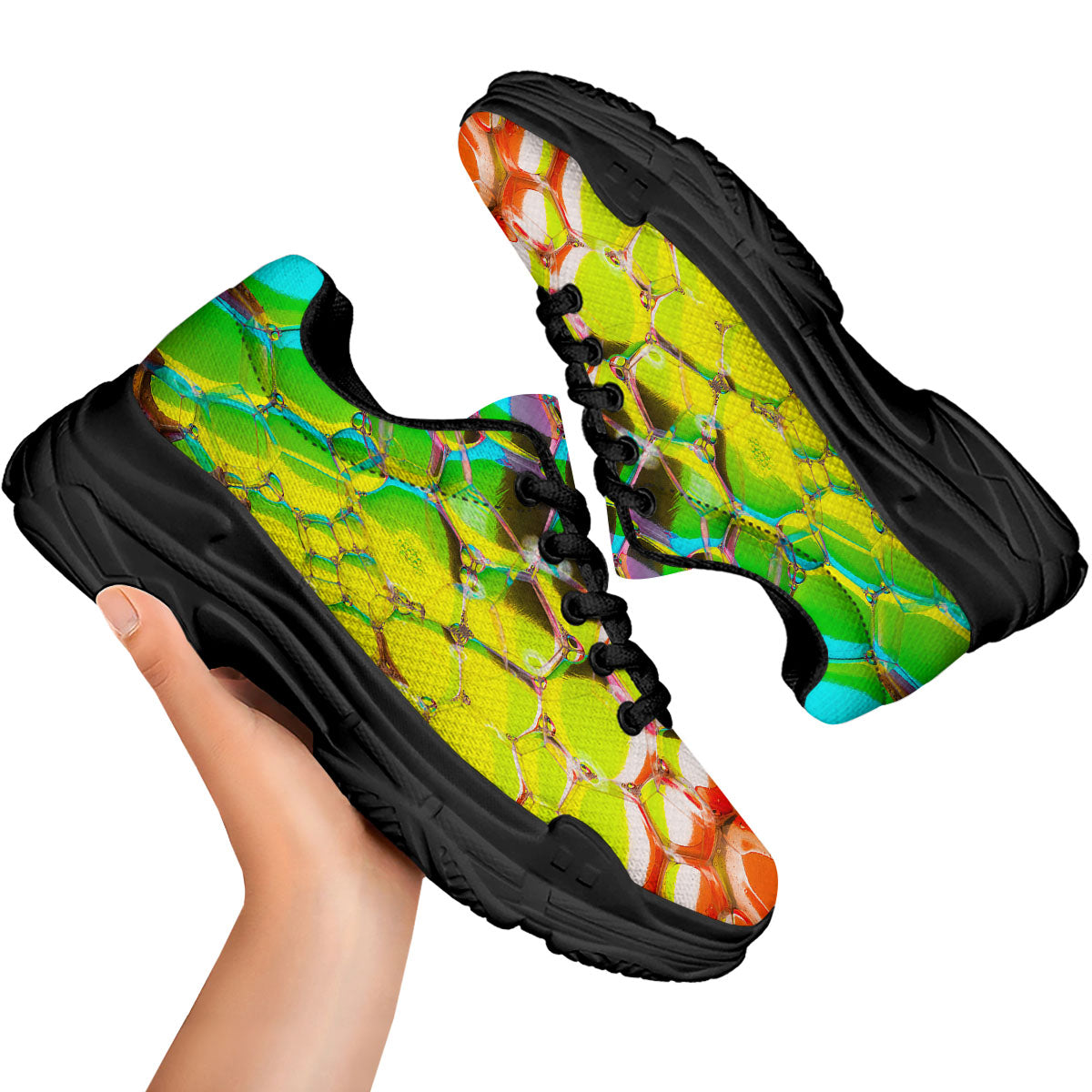 Bubble Soap Psychedelic Print Black Chunky Shoes-grizzshop