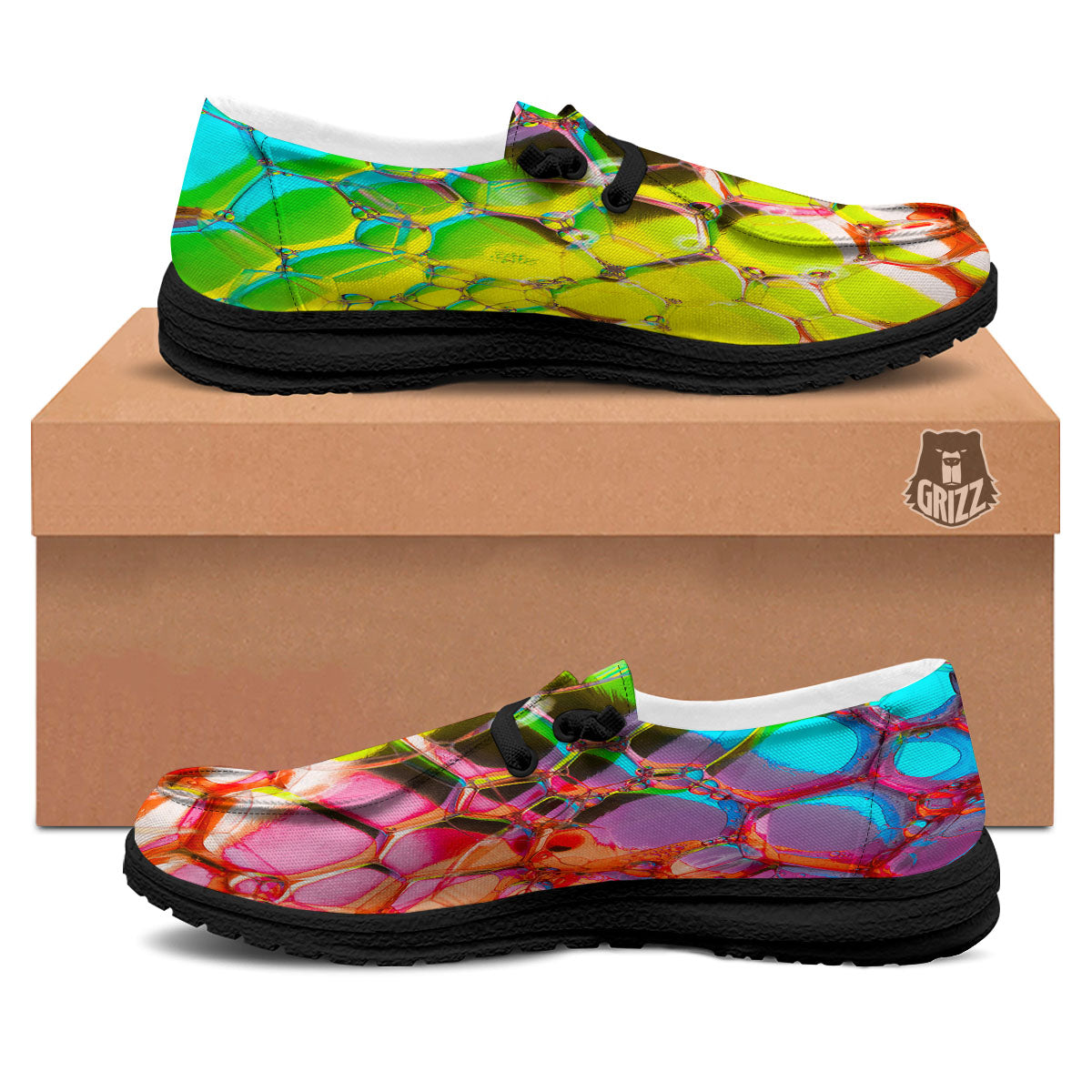 Bubble Soap Psychedelic Print Black Loafers-grizzshop