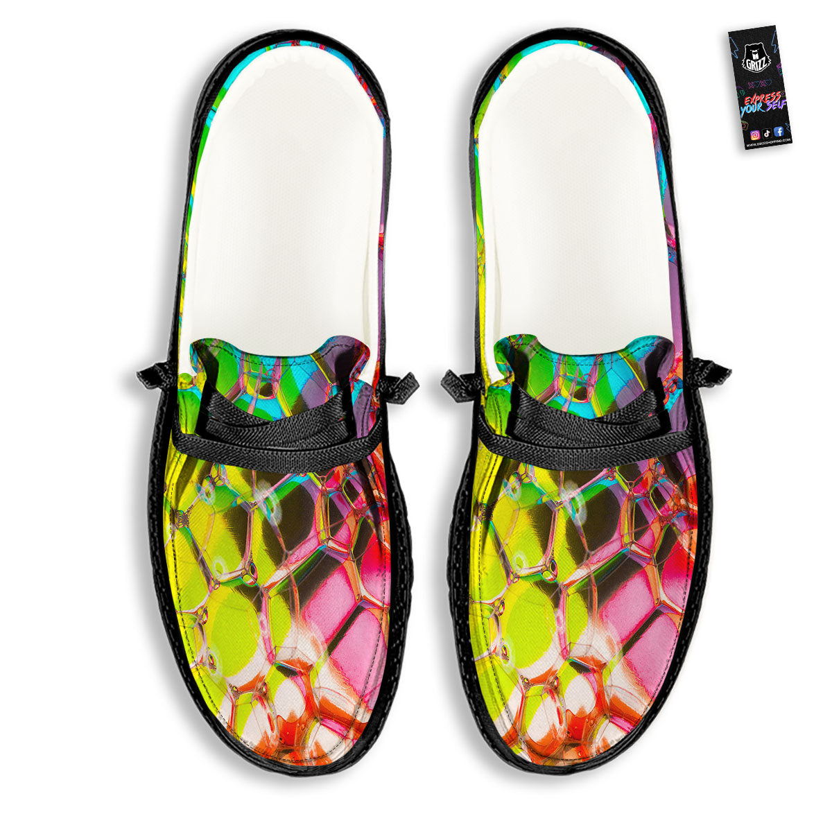 Bubble Soap Psychedelic Print Black Loafers-grizzshop