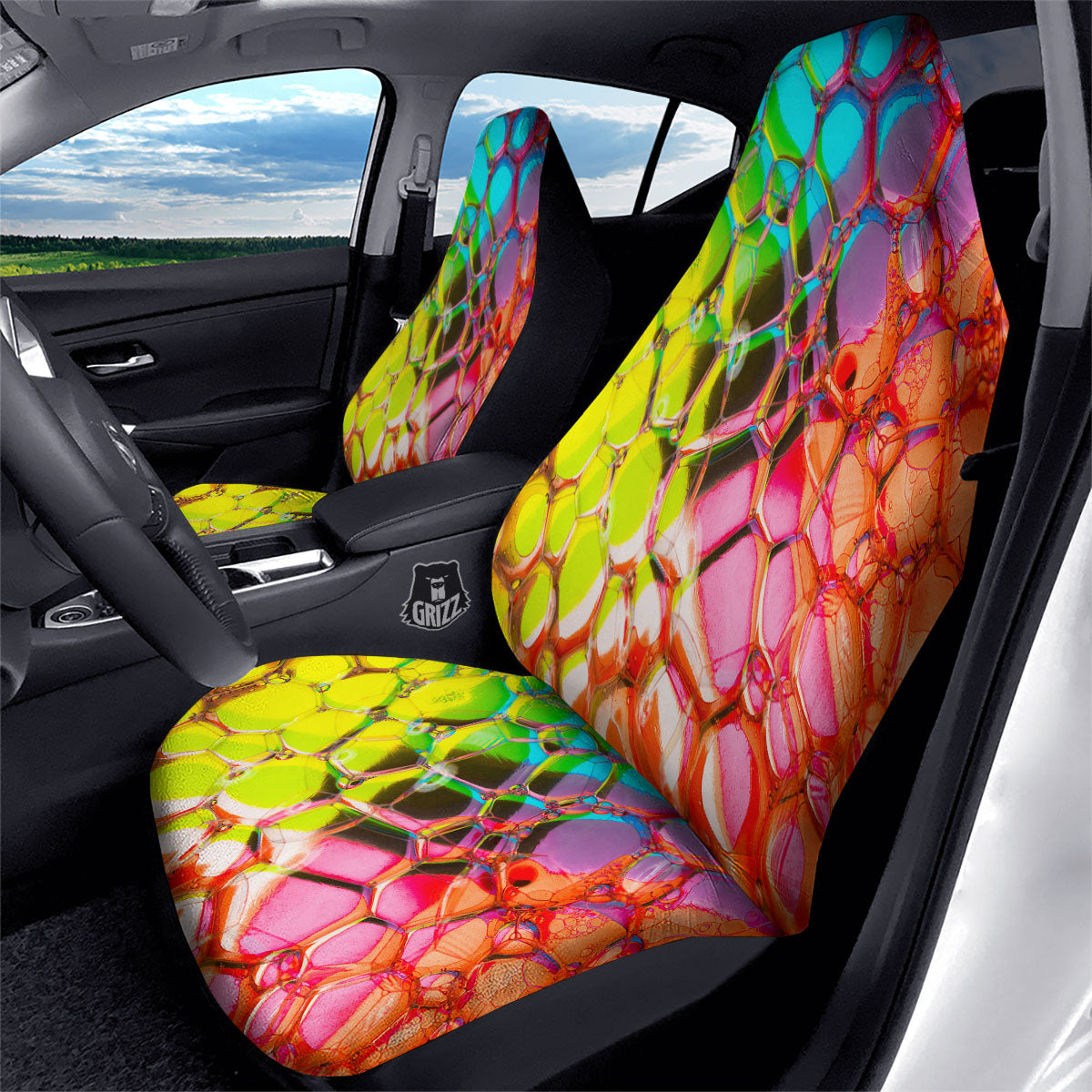 Bubble Soap Psychedelic Print Car Seat Covers-grizzshop