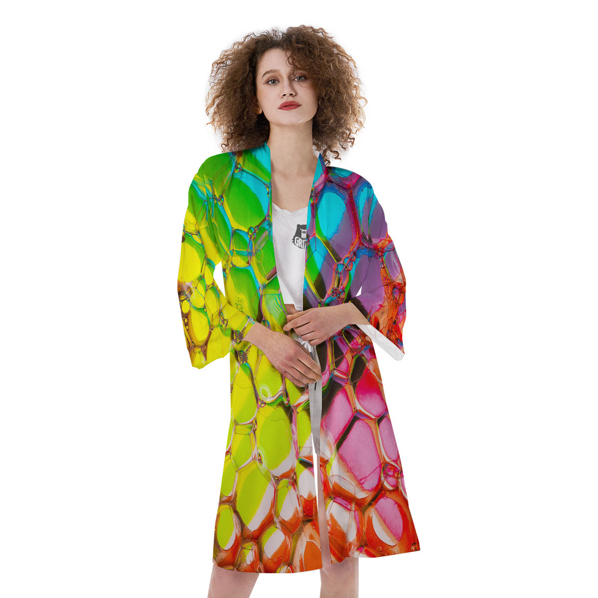 Bubble Soap Psychedelic Print Kimono-grizzshop