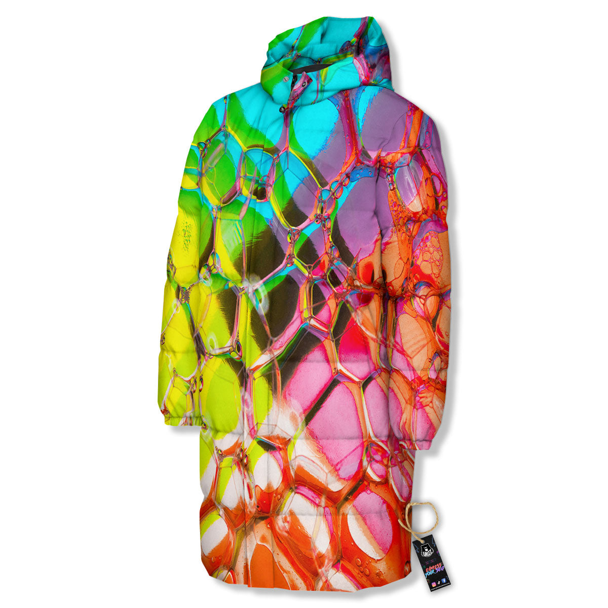 Bubble Soap Psychedelic Print Long Down Jacket-grizzshop