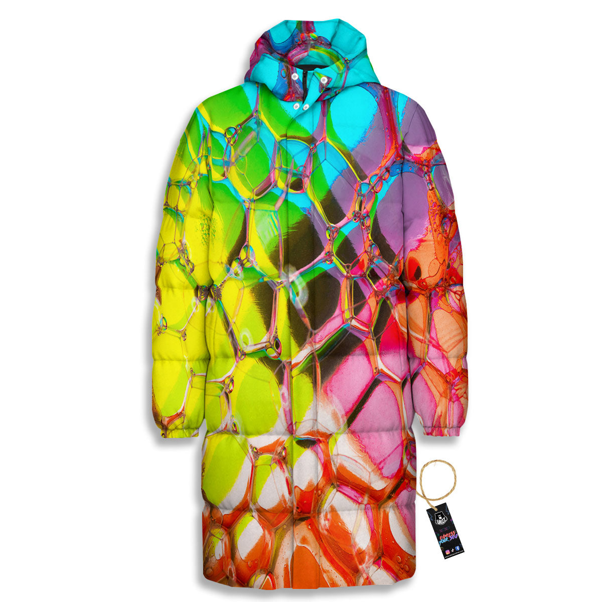 Bubble Soap Psychedelic Print Long Down Jacket-grizzshop
