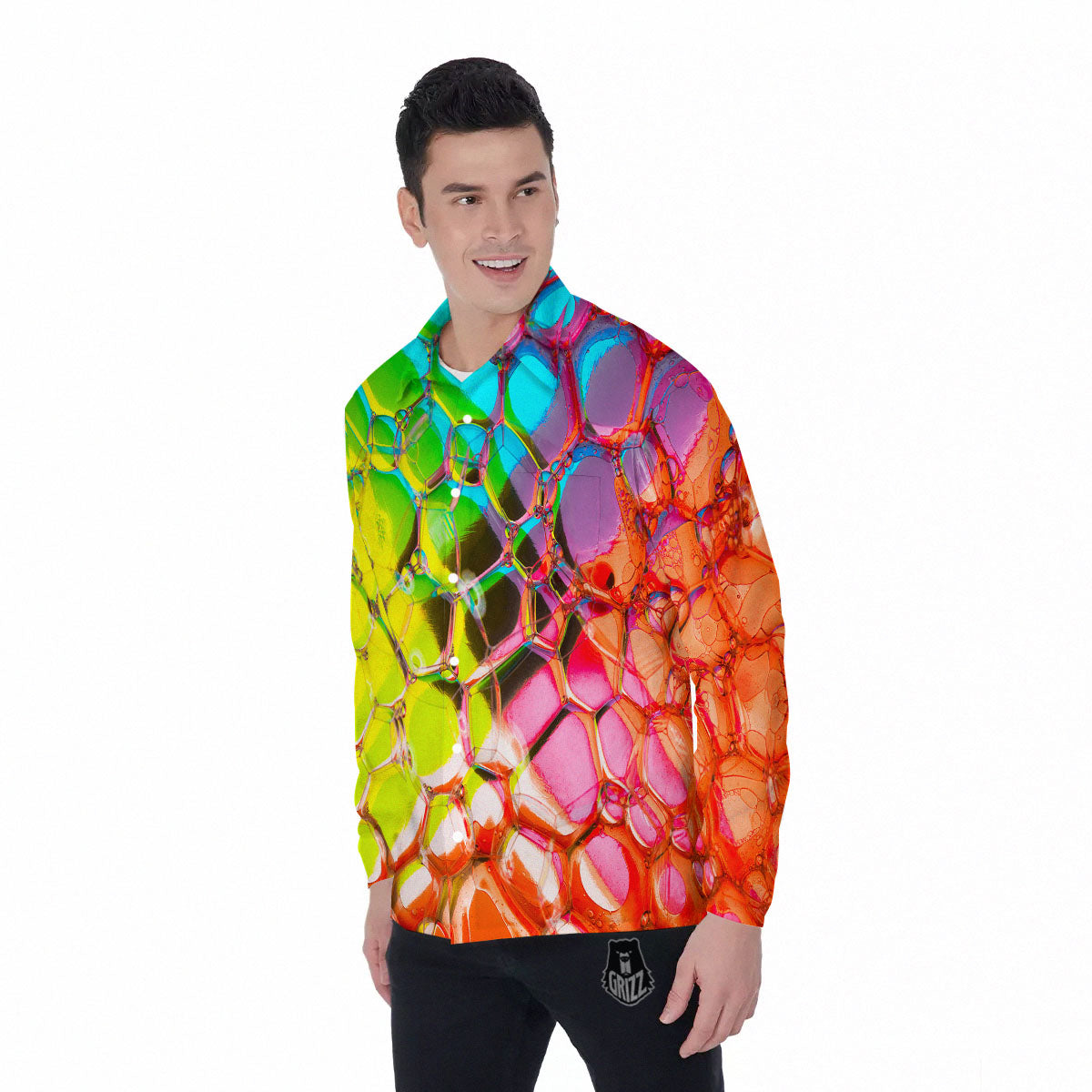 Bubble Soap Psychedelic Print Men's Long Sleeve Shirts-grizzshop