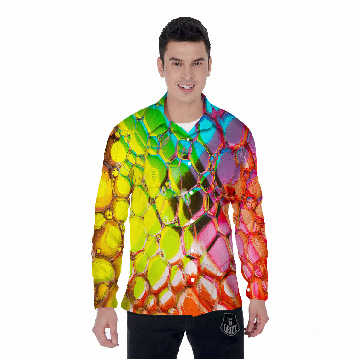 Bubble Soap Psychedelic Print Men's Long Sleeve Shirts-grizzshop