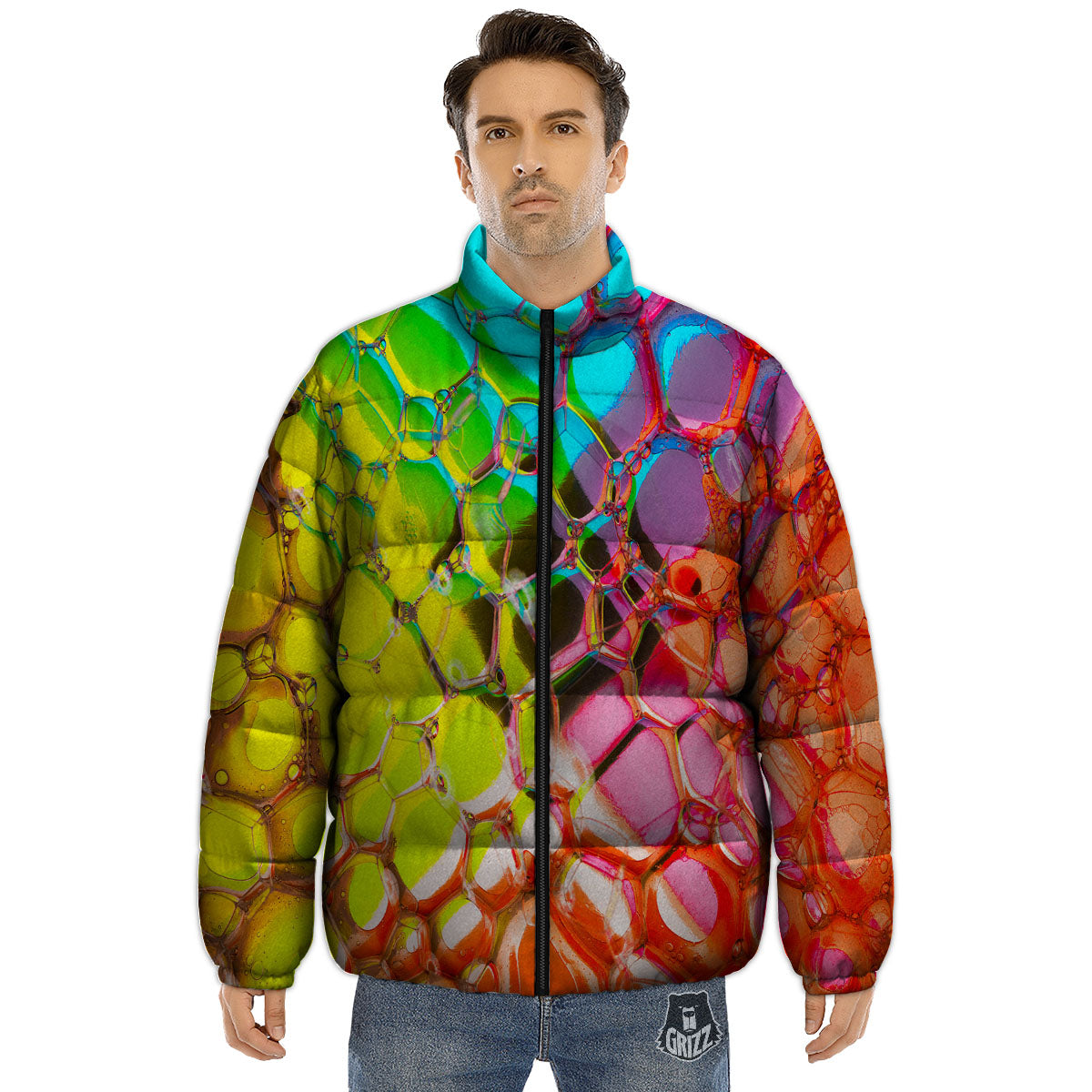 Bubble Soap Psychedelic Print Puffer Jacket-grizzshop