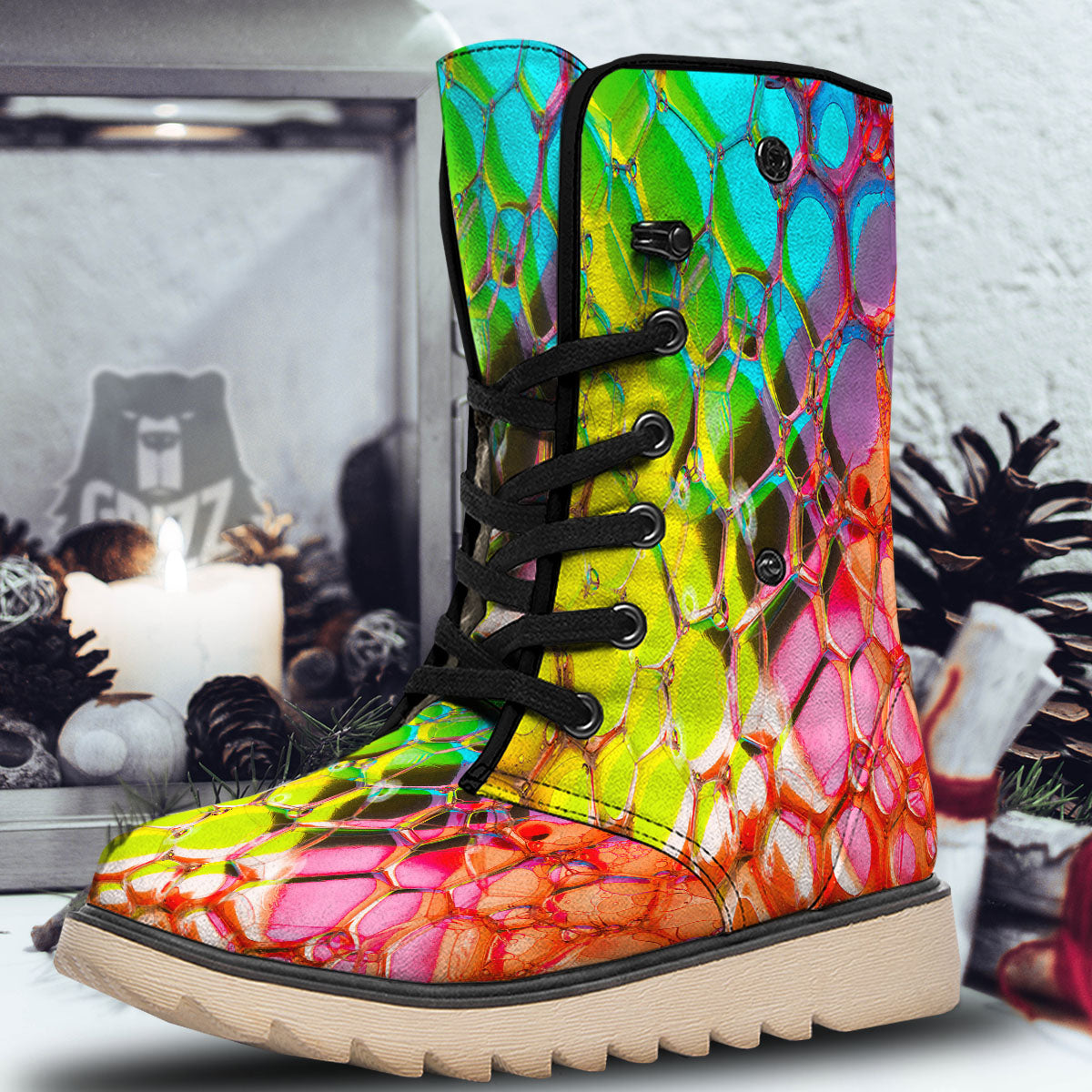 Bubble Soap Psychedelic Print Snow Boots-grizzshop