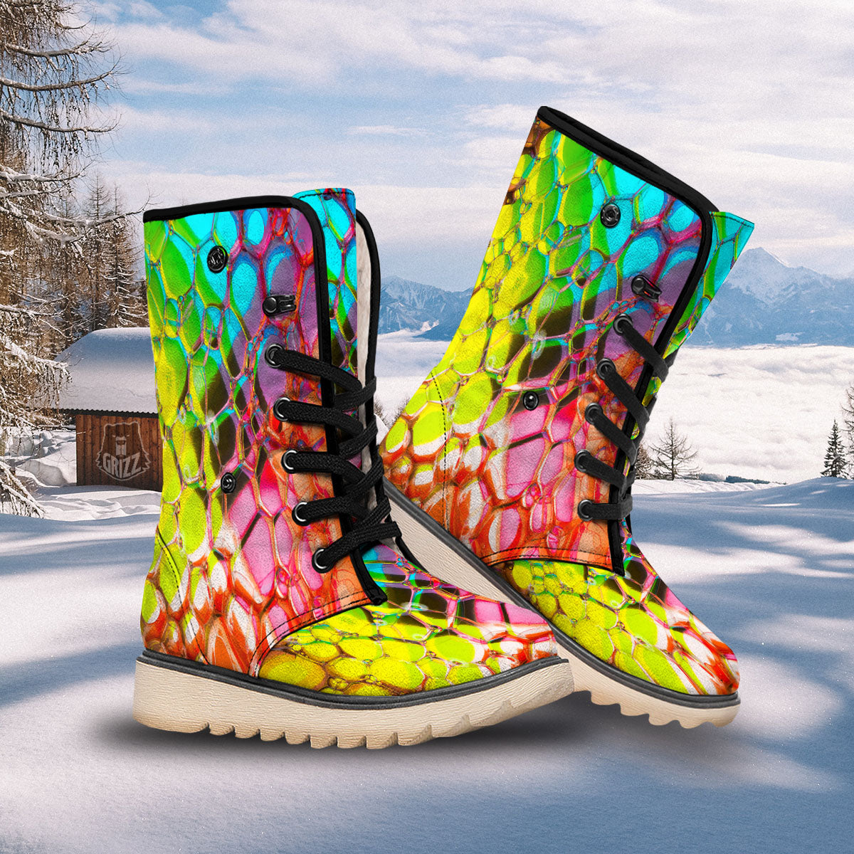 Bubble Soap Psychedelic Print Snow Boots-grizzshop
