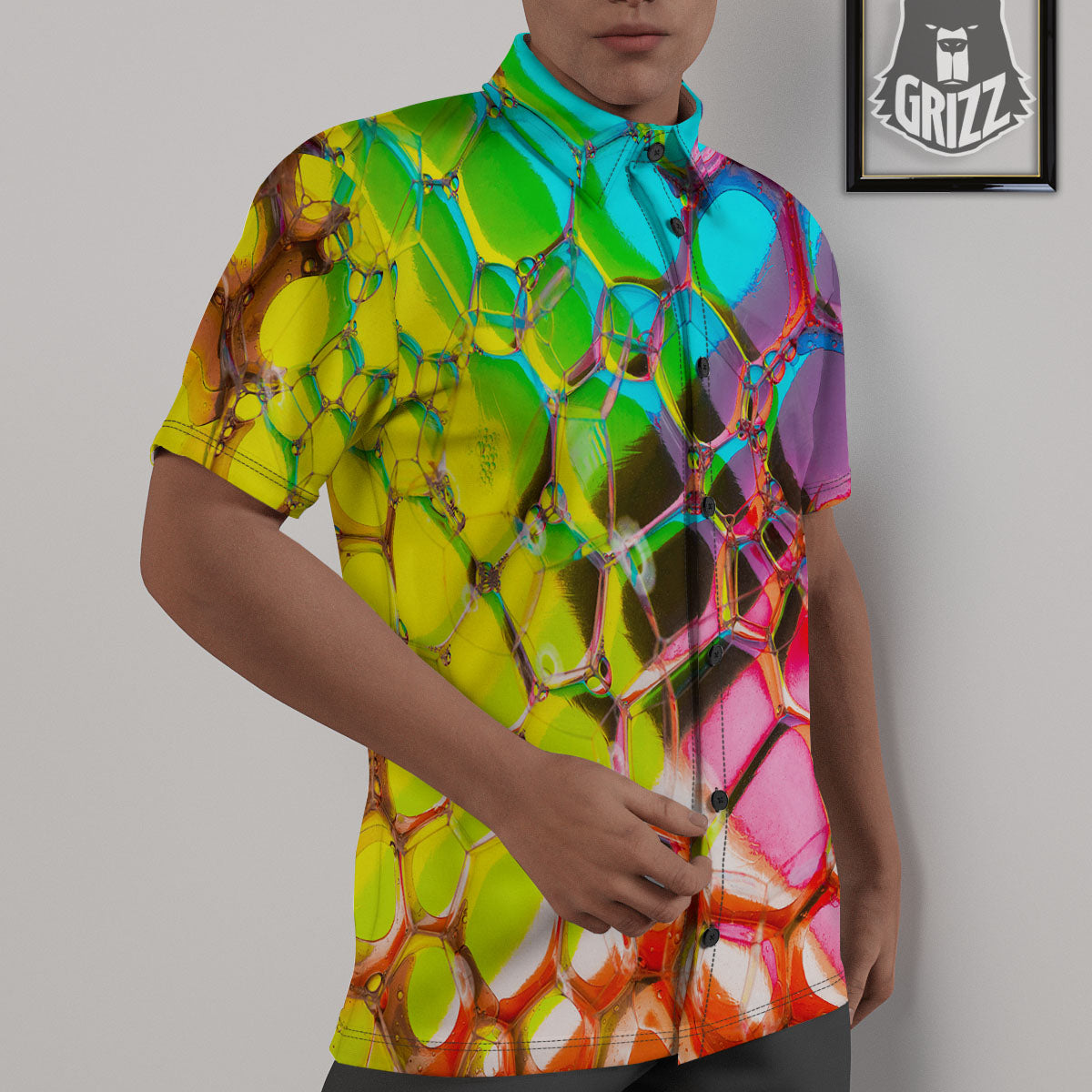 Bubble Soap Psychedelic Print Untucked Shirts-grizzshop