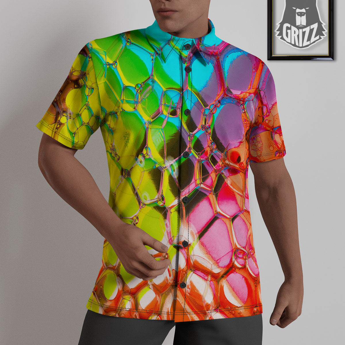 Bubble Soap Psychedelic Print Untucked Shirts-grizzshop