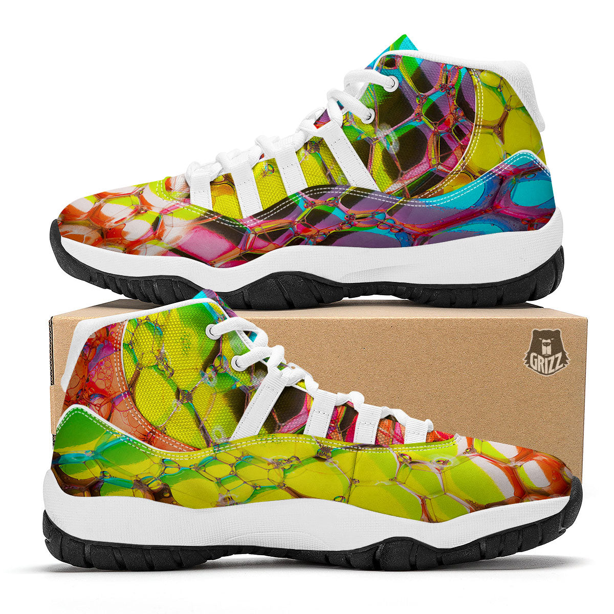 Bubble Soap Psychedelic Print White Bball Shoes-grizzshop