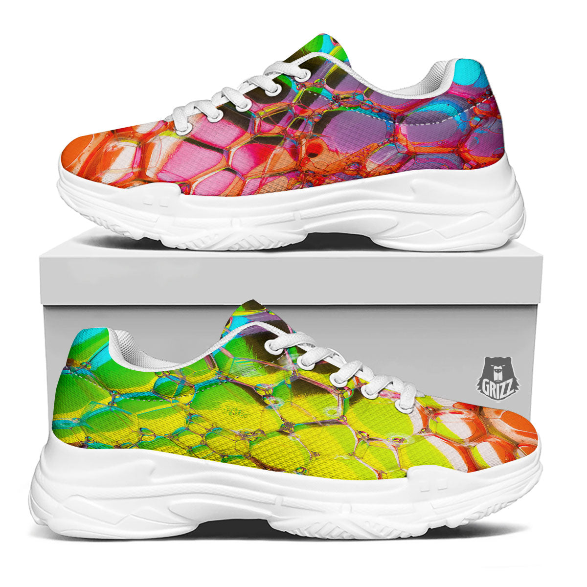 Bubble Soap Psychedelic Print White Chunky Shoes-grizzshop