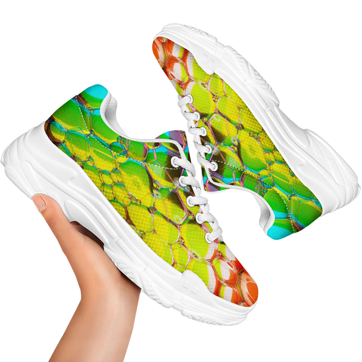 Bubble Soap Psychedelic Print White Chunky Shoes-grizzshop
