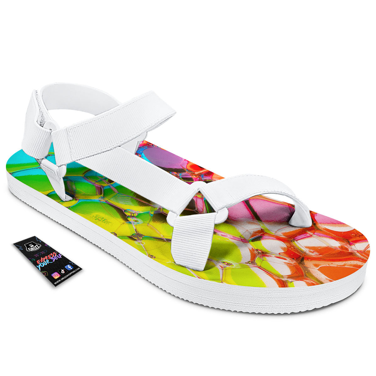 Bubble Soap Psychedelic Print White Open Toe Sandals-grizzshop
