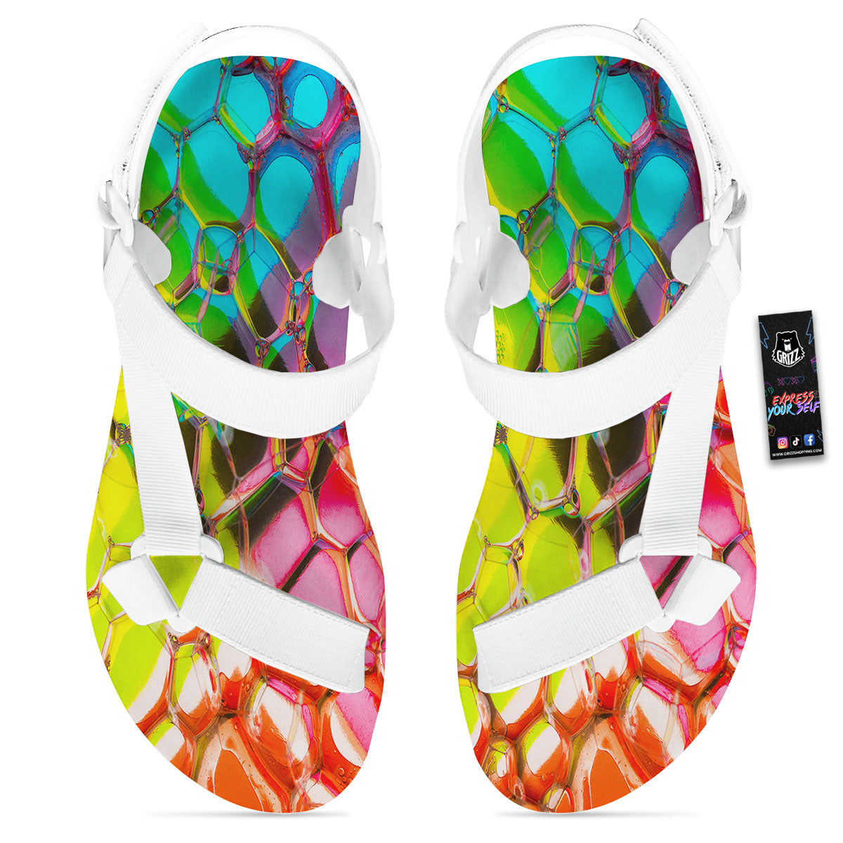 Bubble Soap Psychedelic Print White Open Toe Sandals-grizzshop