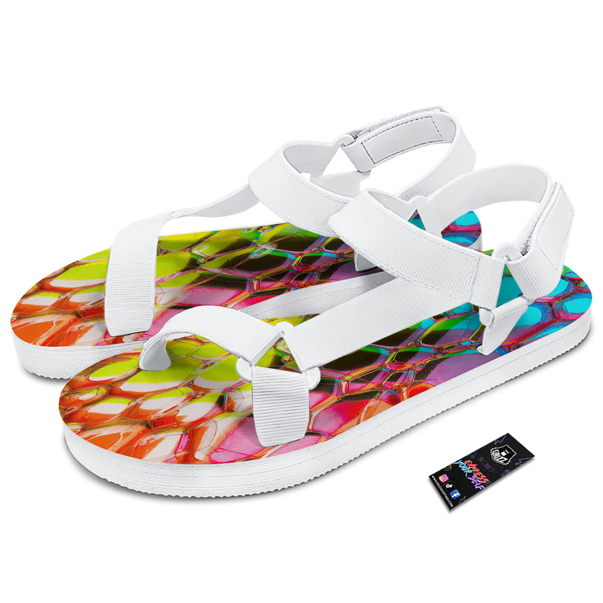 Bubble Soap Psychedelic Print White Open Toe Sandals-grizzshop