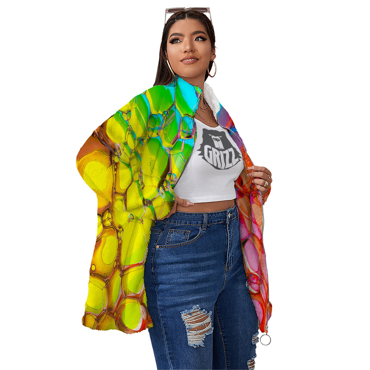 Bubble Soap Psychedelic Print Women's Sherpa Jacket-grizzshop