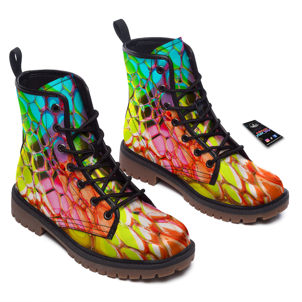Bubble Soap Psychedelic Print Work Boots-grizzshop