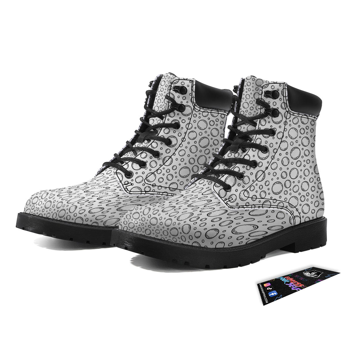 Bubble White And Black Print Pattern Boots-grizzshop