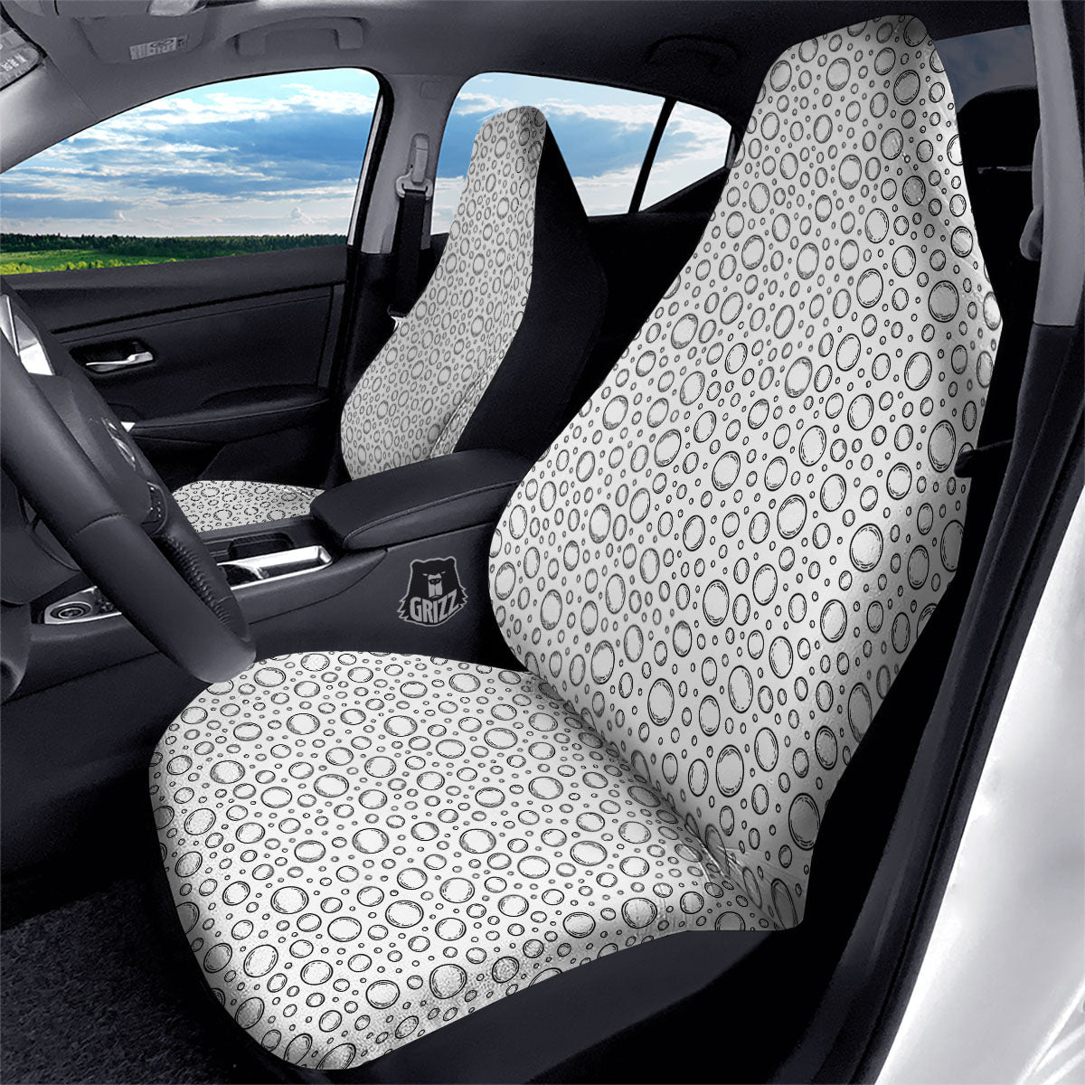 Bubble White And Black Print Pattern Car Seat Covers-grizzshop