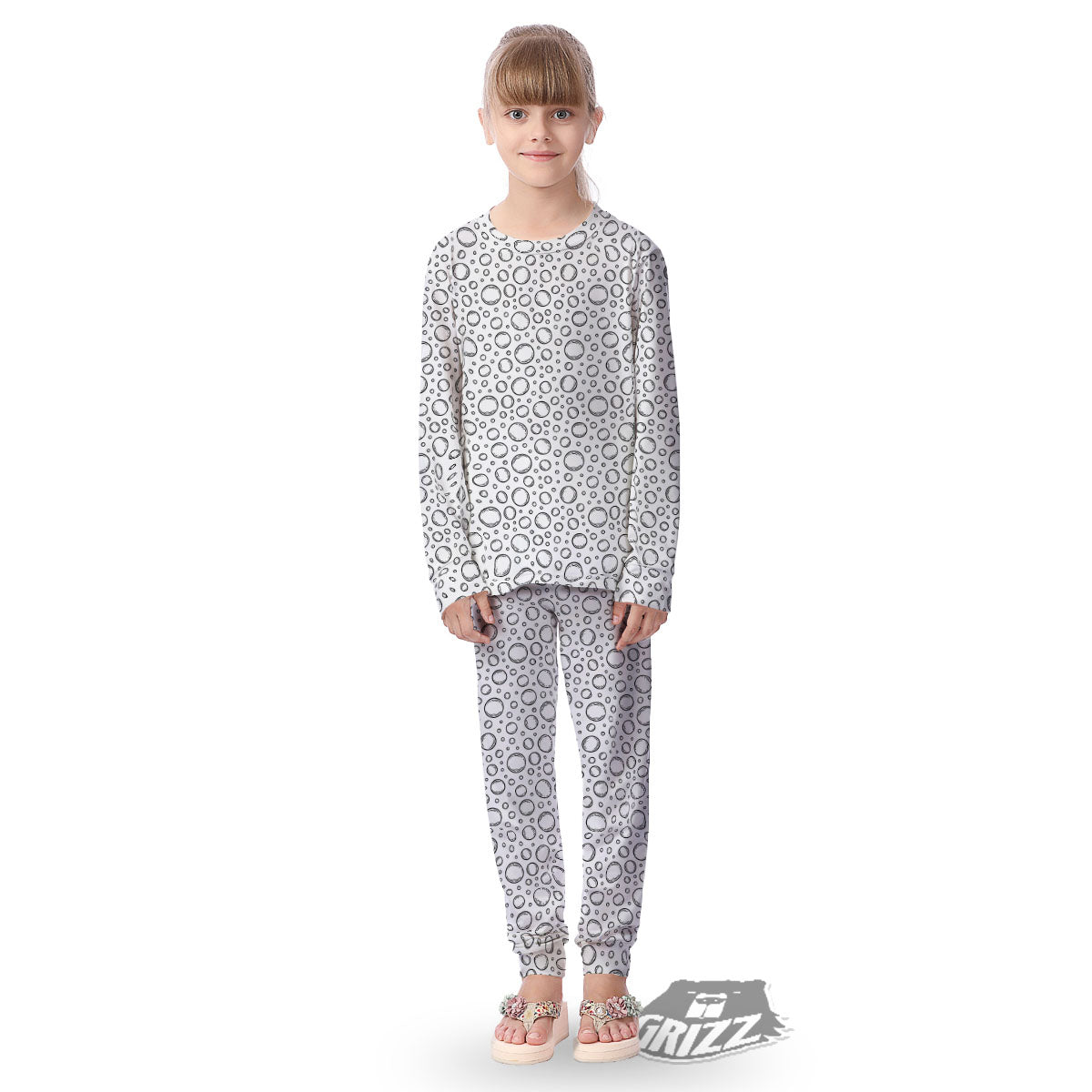 Bubble White And Black Print Pattern Kid's Pajamas-grizzshop