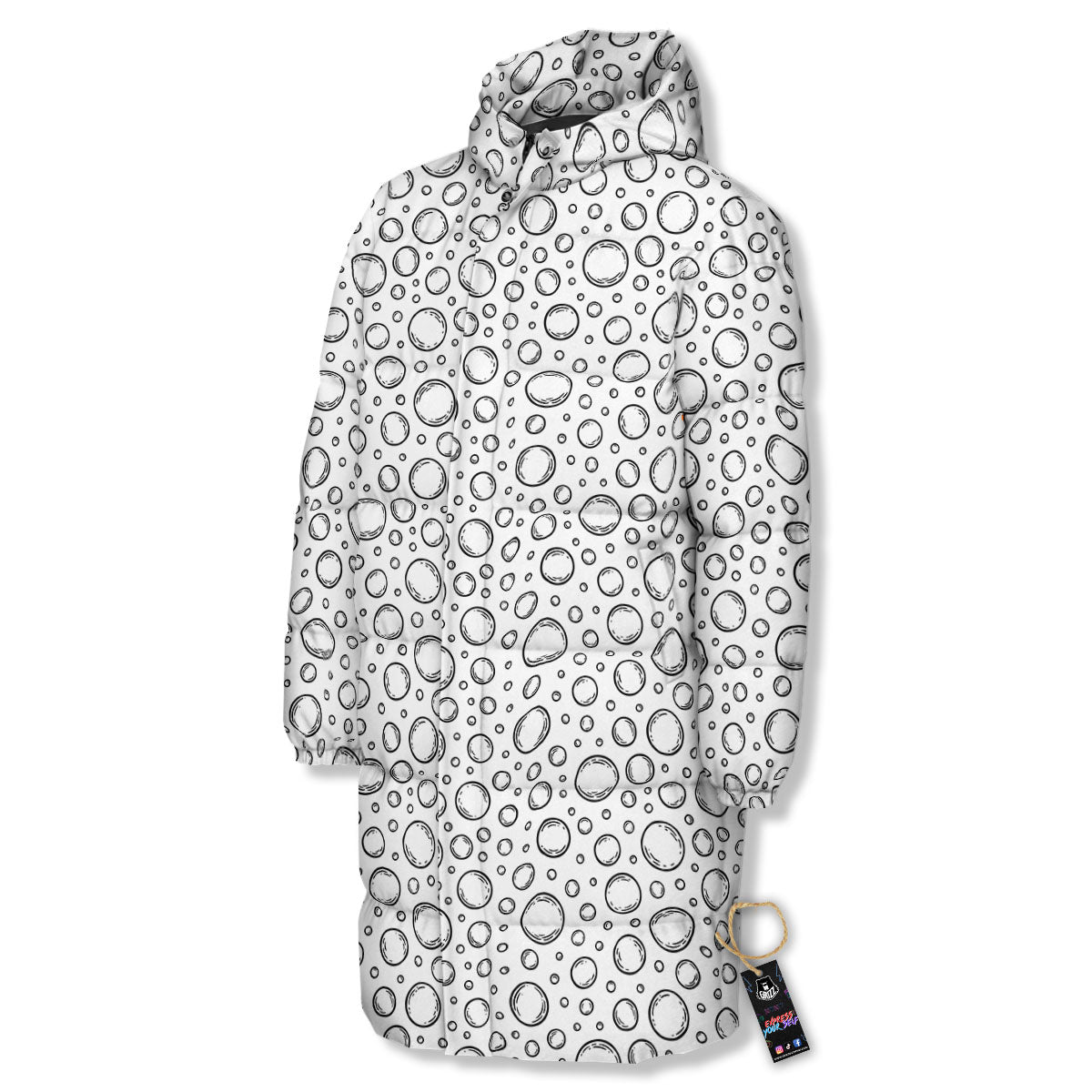Bubble White And Black Print Pattern Long Down Jacket-grizzshop