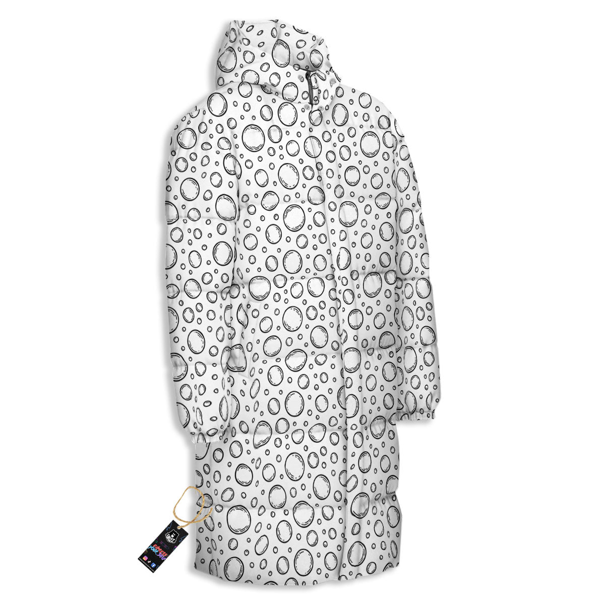Bubble White And Black Print Pattern Long Down Jacket-grizzshop