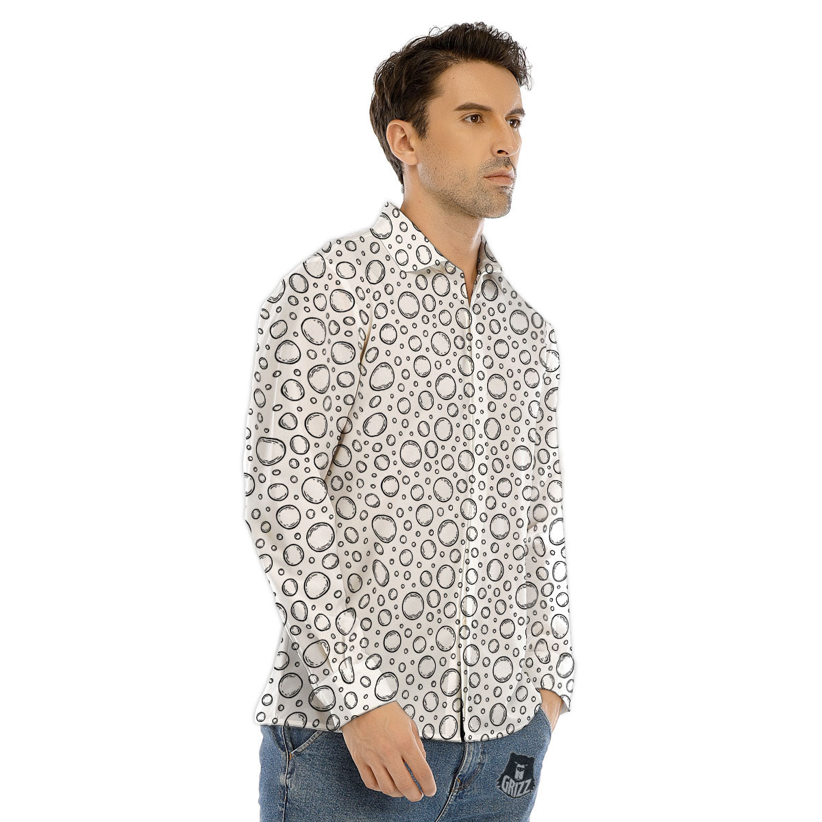 Bubble White And Black Print Pattern Men's Dress Shirts-grizzshop
