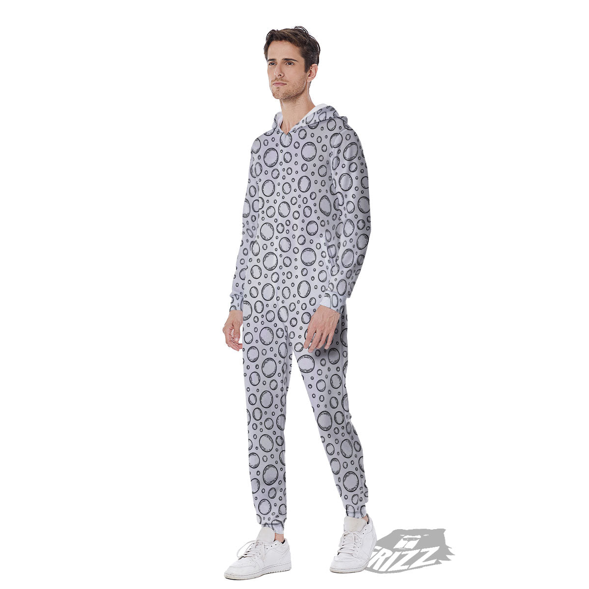Bubble White And Black Print Pattern Men's Jumpsuit-grizzshop