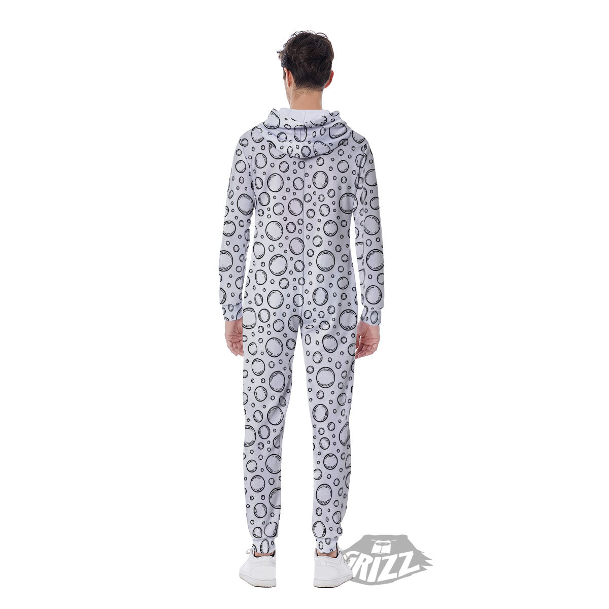 Bubble White And Black Print Pattern Men's Jumpsuit-grizzshop