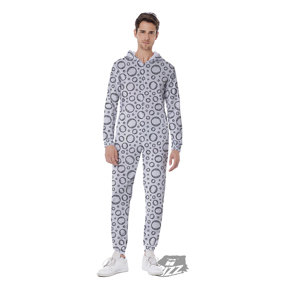 Bubble White And Black Print Pattern Men's Jumpsuit-grizzshop
