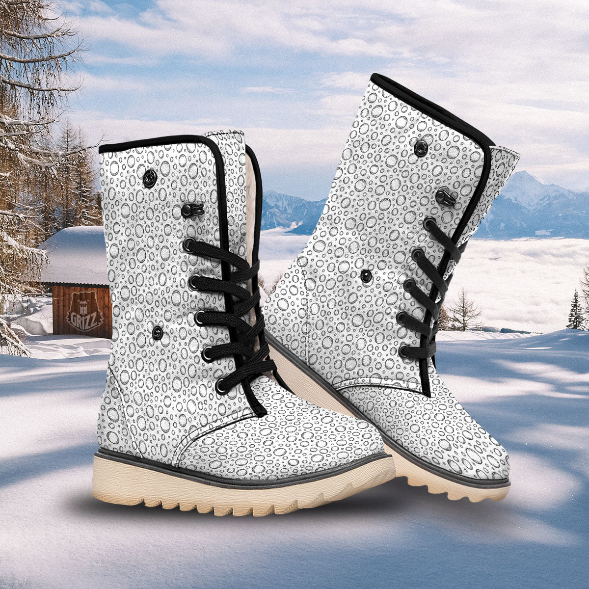 Bubble White And Black Print Pattern Snow Boots-grizzshop