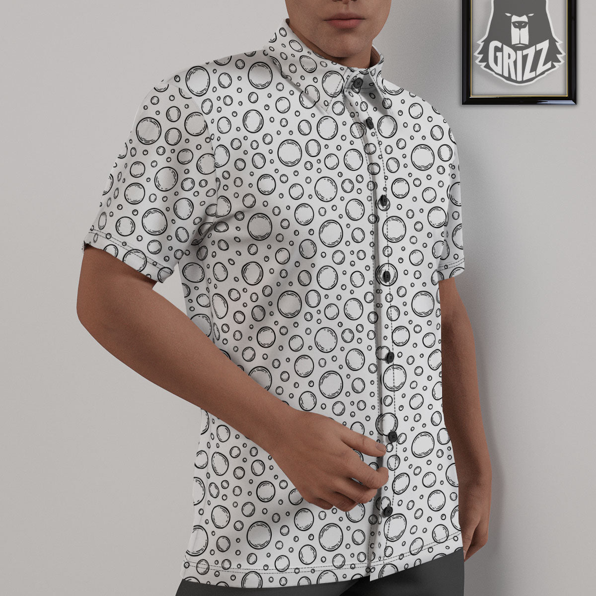 Bubble White And Black Print Pattern Untucked Shirts-grizzshop