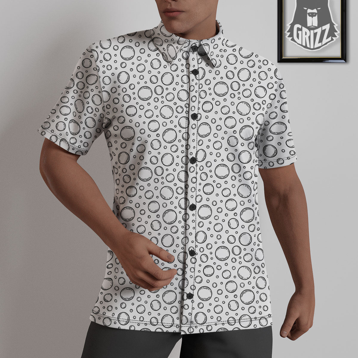 Bubble White And Black Print Pattern Untucked Shirts-grizzshop