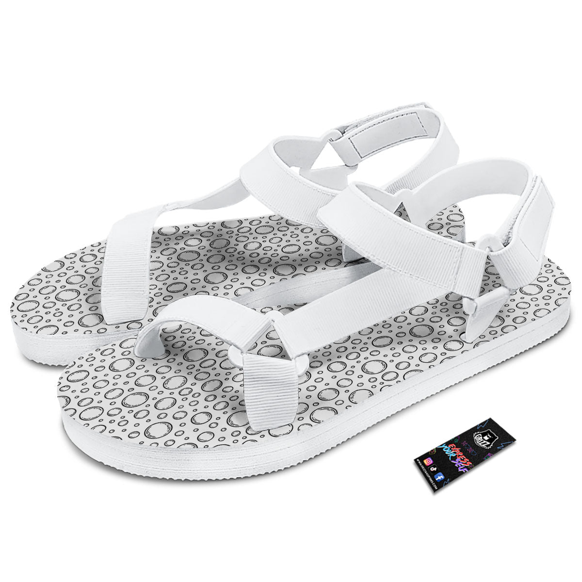 Bubble White And Black Print Pattern White Open Toe Sandals-grizzshop