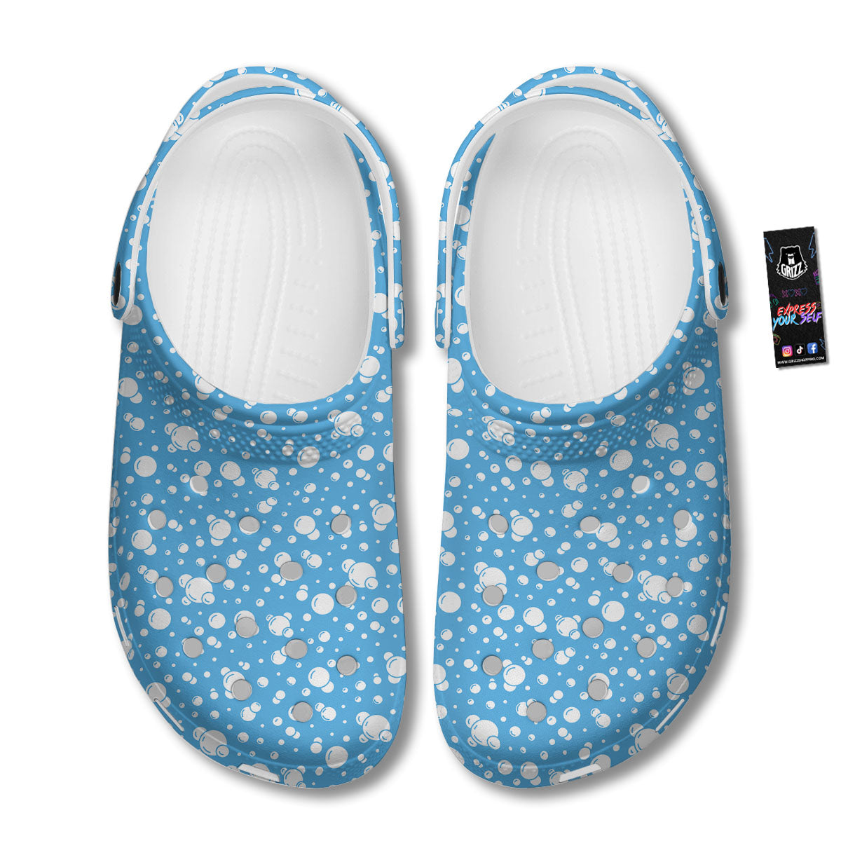 Bubble White And Blue Print Pattern Clog-grizzshop