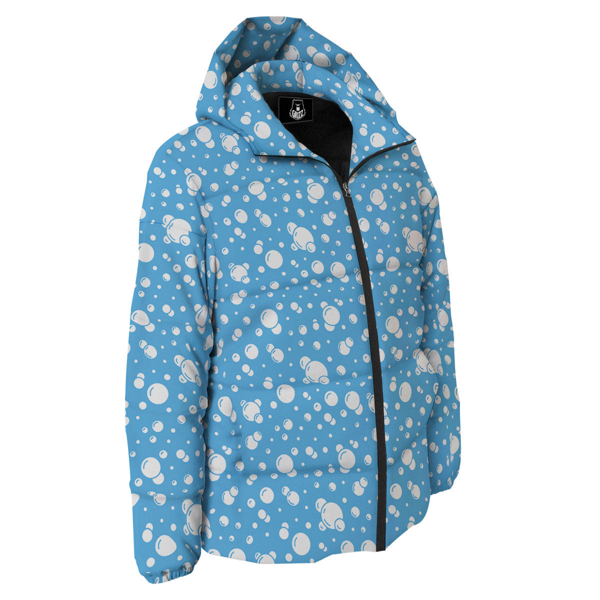 Bubble White And Blue Print Pattern Down Jacket-grizzshop