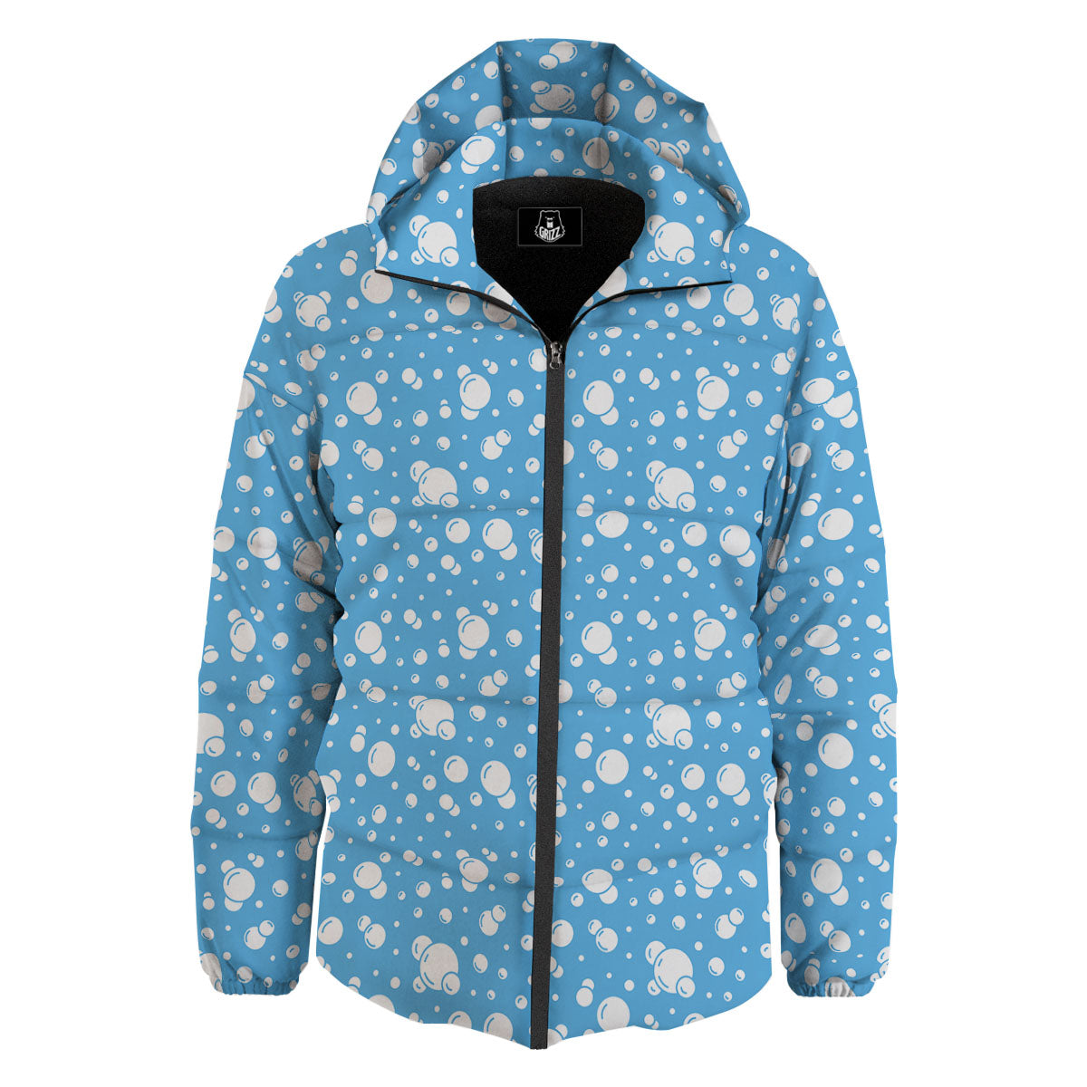 Bubble White And Blue Print Pattern Down Jacket-grizzshop