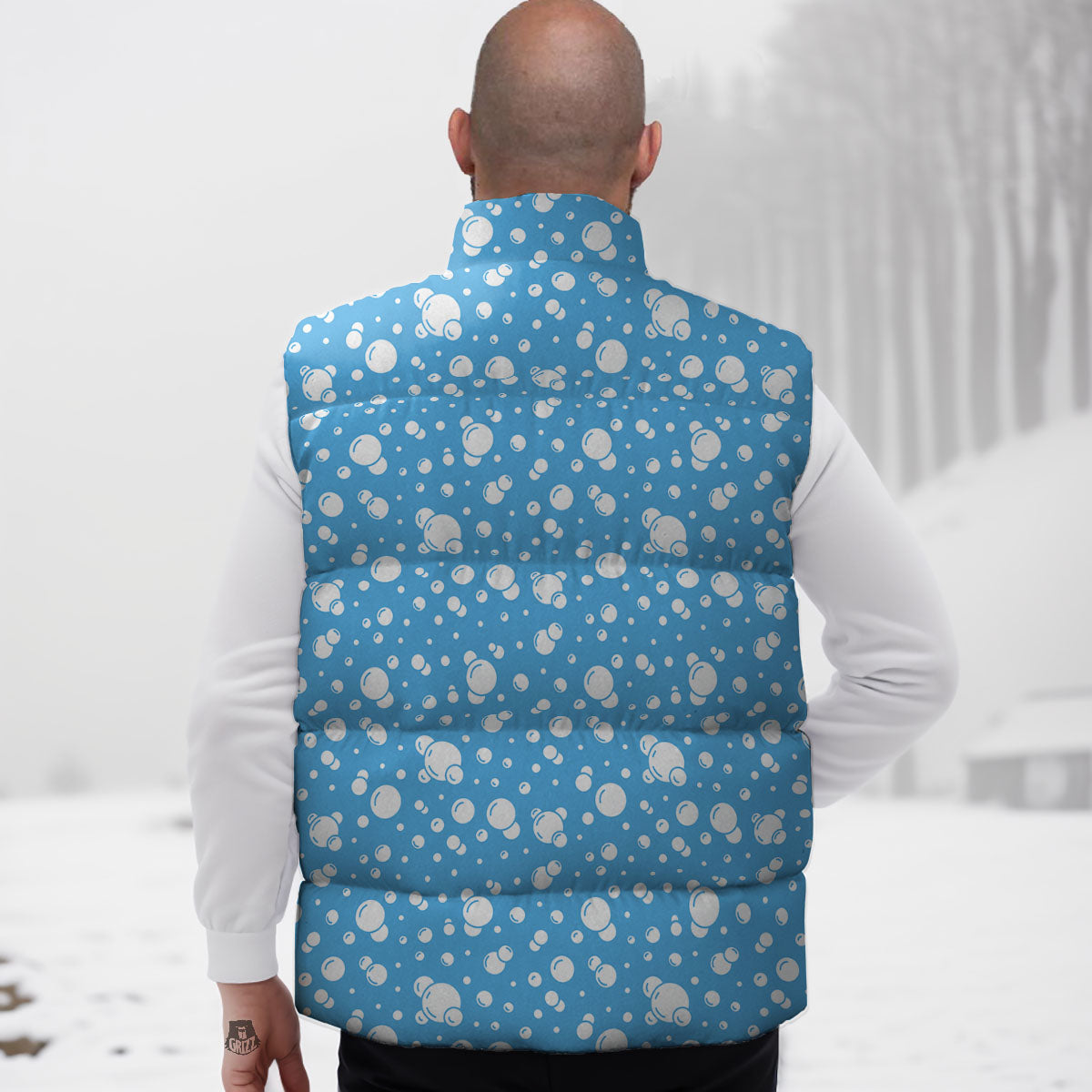 Bubble White And Blue Print Pattern Down Vest