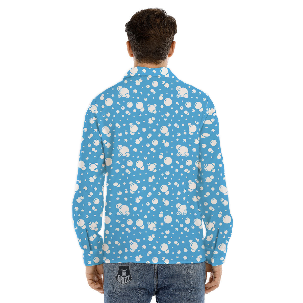 Bubble White And Blue Print Pattern Men's Dress Shirts-grizzshop