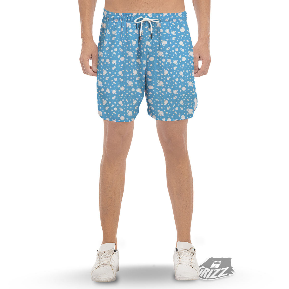Bubble White And Blue Print Pattern Men's Gym Shorts-grizzshop