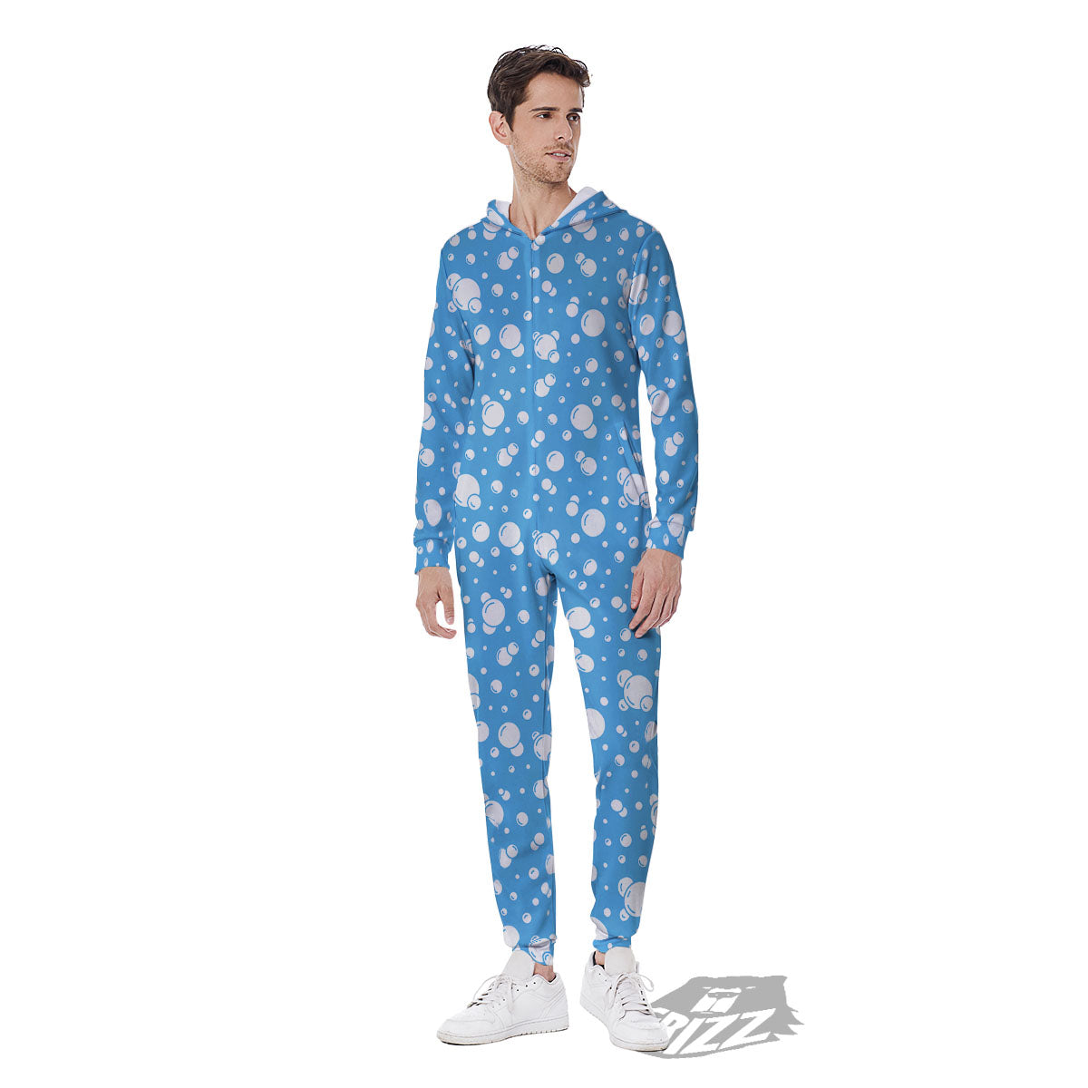 Bubble White And Blue Print Pattern Men's Jumpsuit-grizzshop