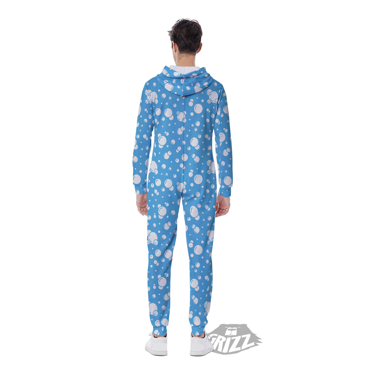 Bubble White And Blue Print Pattern Men's Jumpsuit-grizzshop