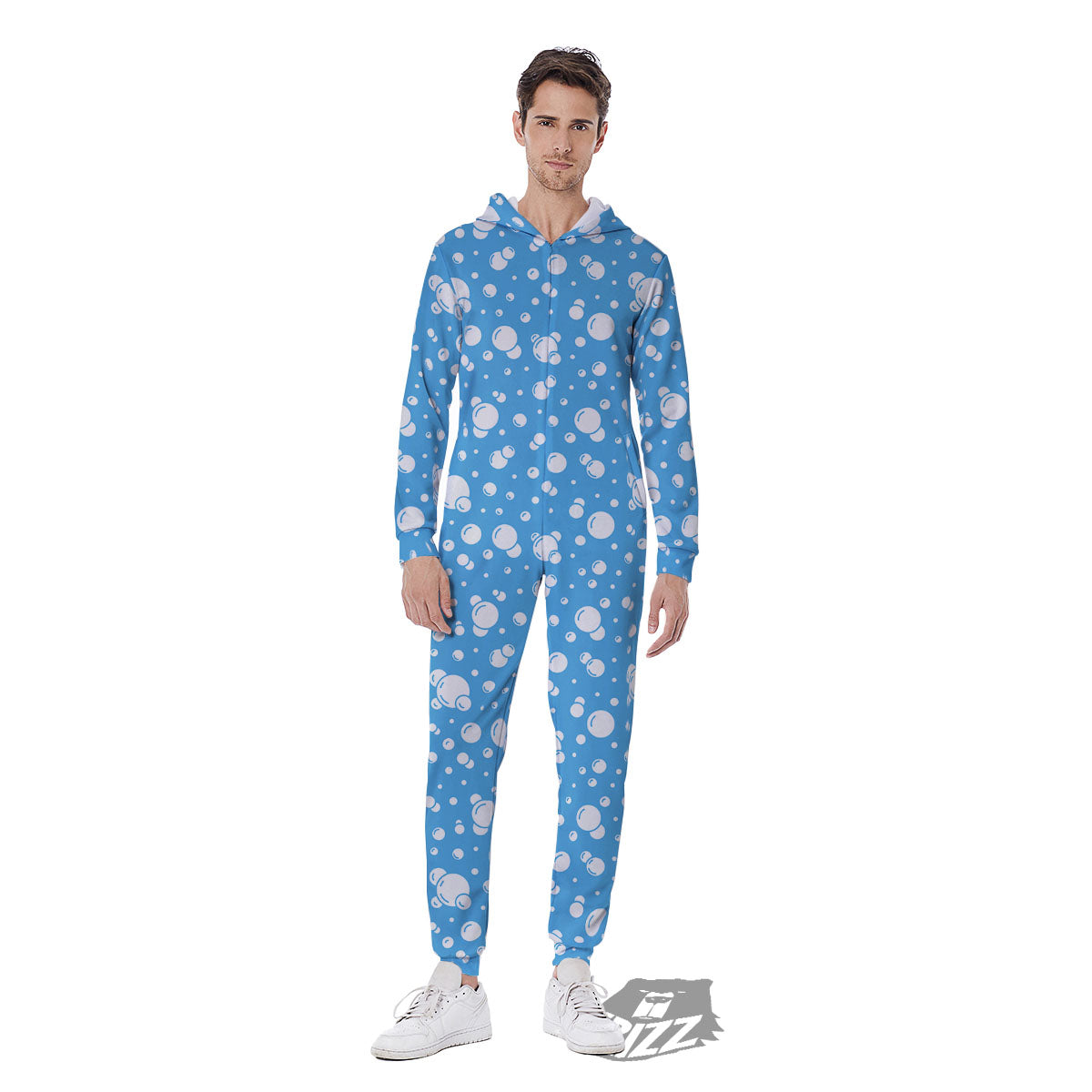Bubble White And Blue Print Pattern Men's Jumpsuit-grizzshop