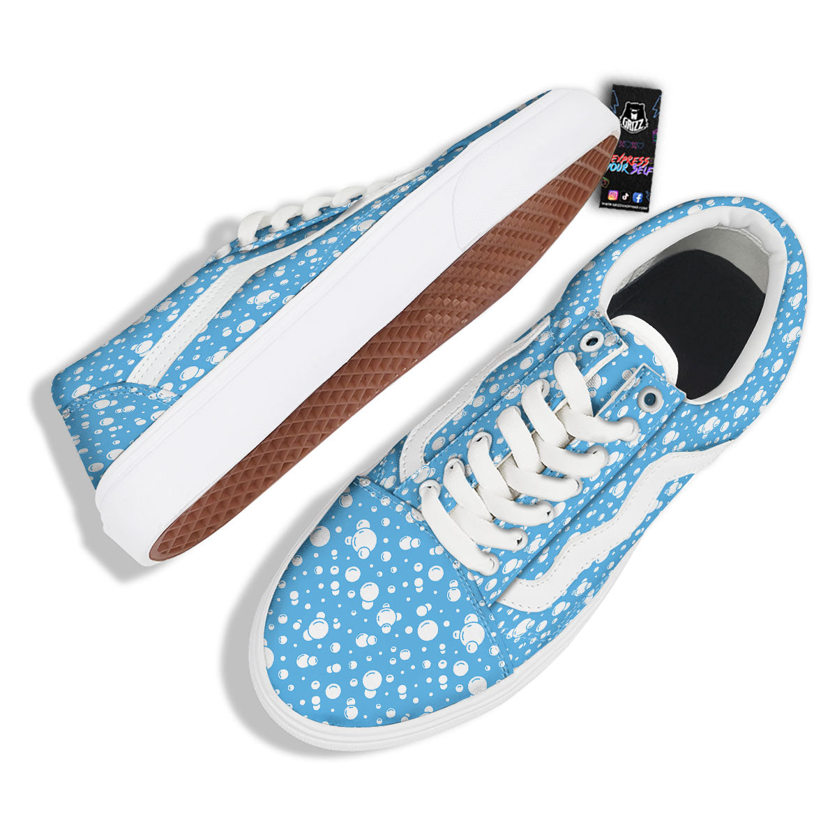 Bubble White And Blue Print Pattern Skate Shoes-grizzshop