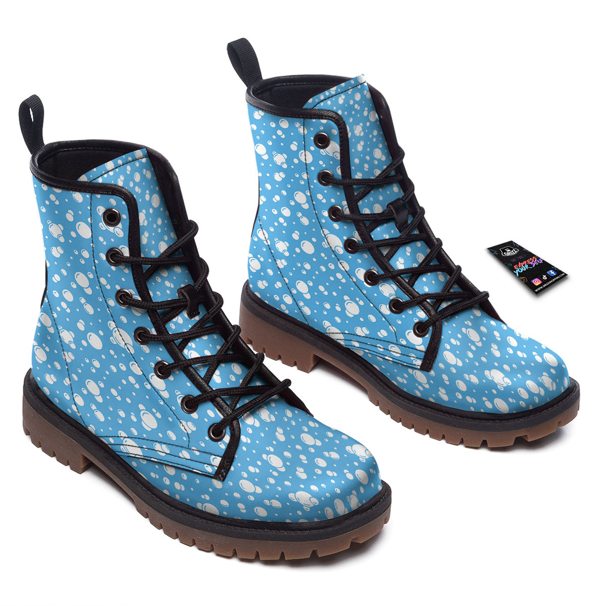 Bubble White And Blue Print Pattern Work Boots-grizzshop