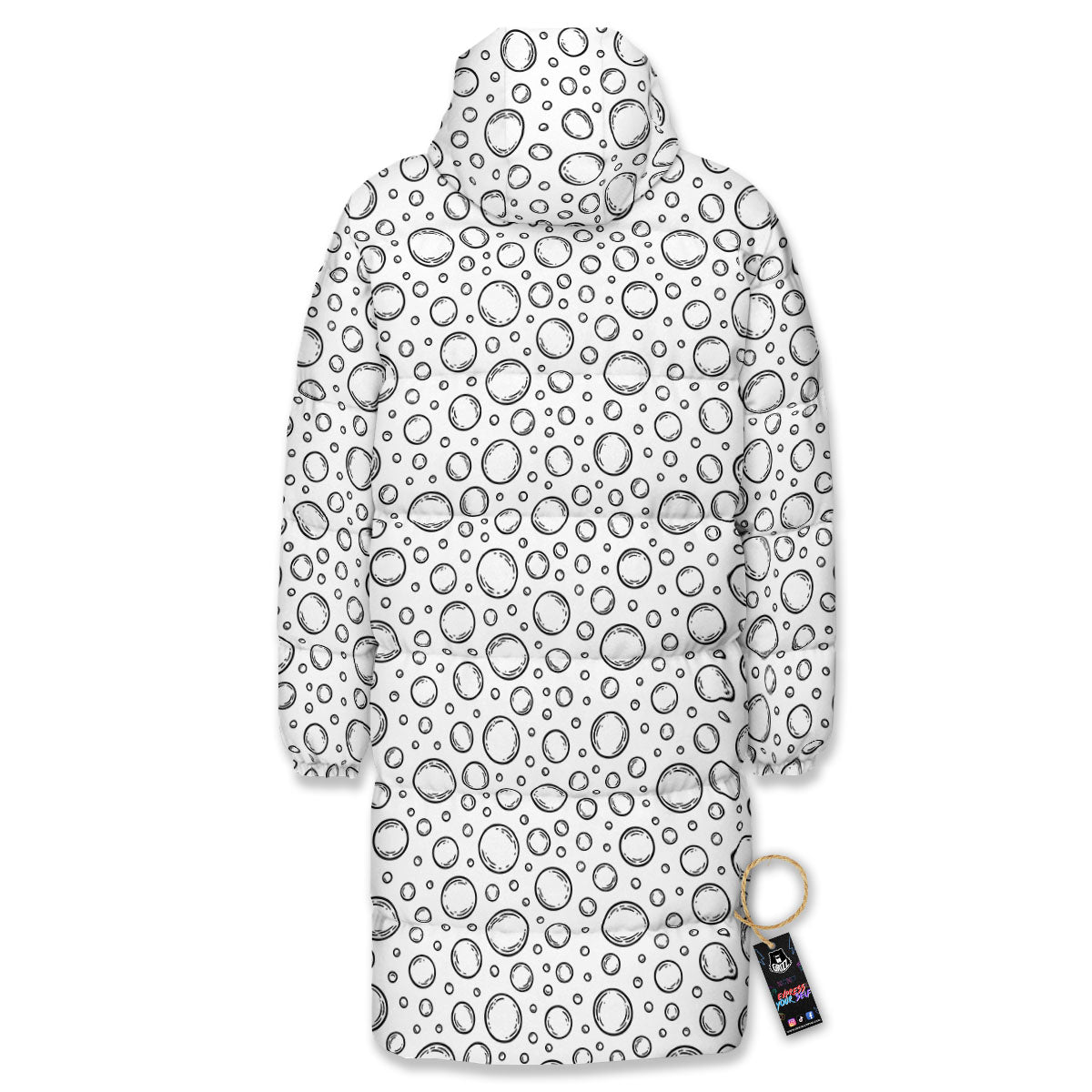 Bubble White And Black Print Pattern Long Down Jacket