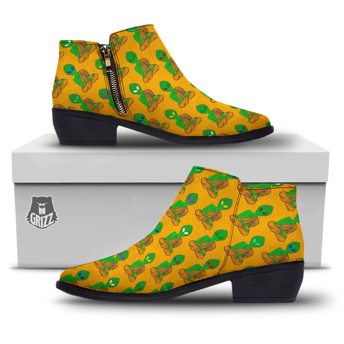 Buddha Alien Psychedelic Print Pattern Ankle Boots-grizzshop