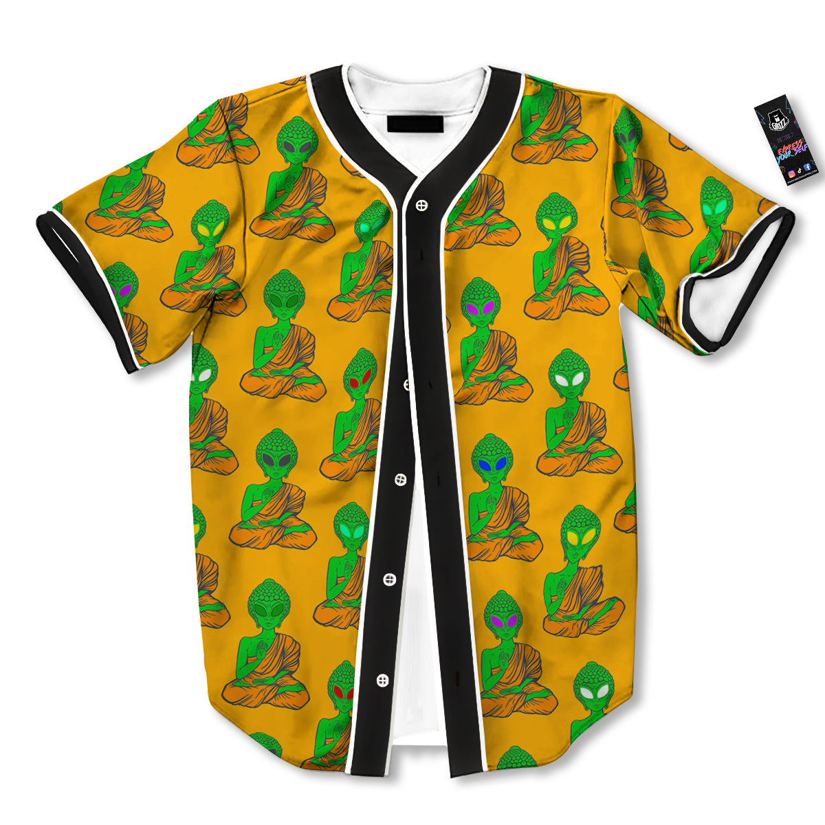 Buddha Alien Psychedelic Print Pattern Baseball Jersey-grizzshop