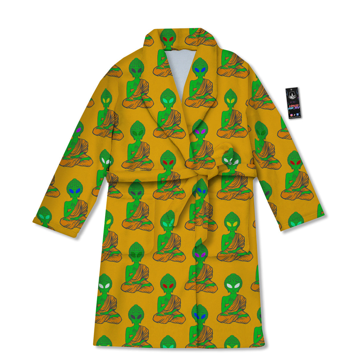 Buddha Alien Psychedelic Print Pattern Bathrobe-grizzshop